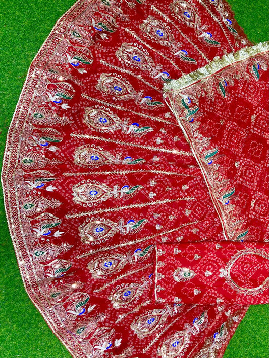 Premium Royal Pure Chunnari Vintage Style Rajputi Poshak in Red-91854