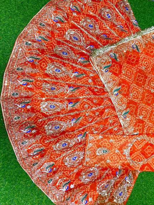 Premium Royal Pure Chunnari Vintage Style Rajputi Poshak in Orange-91853