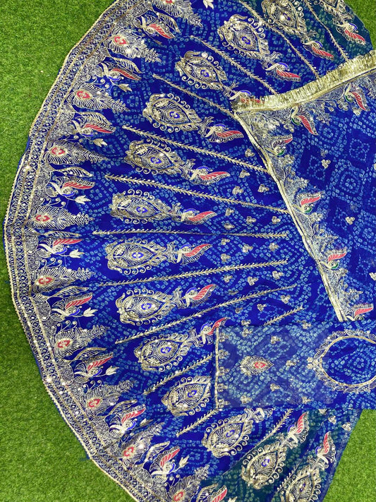 Premium Royal Pure Chunnari Vintage Style Rajputi Poshak in Blue-91852