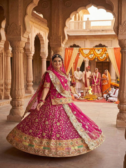Premium Royal Georgette Contrast Rajputi Poshak in Pink – 7 Meter Flare Bridal Gher-91862
