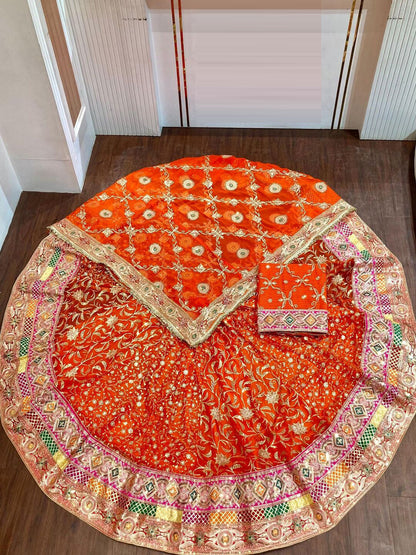 Premium Royal Georgette Contrast Rajputi Poshak in Orange – 7 Meter Flare Bridal Gher-91863
