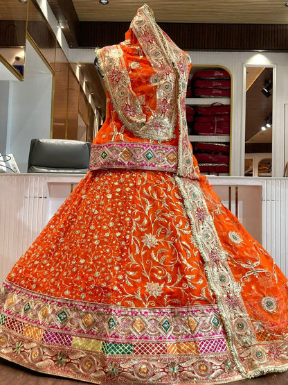 Premium Royal Georgette Contrast Rajputi Poshak in Orange – 7 Meter Flare Bridal Gher-91863