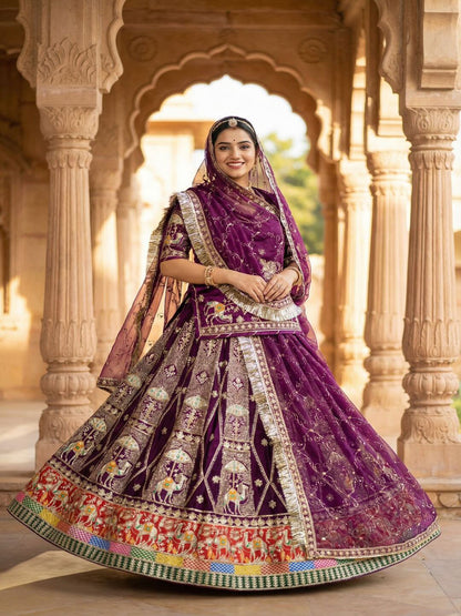 Purple Fendi Silk Wedding Poshak for Women – Heavy Designer Rajputi Outfit-91871