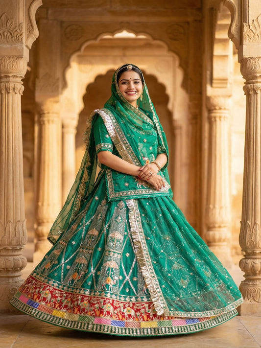 Blue Fendi Silk Wedding Poshak for Women – Heavy Designer Rajputi Outfit-91870