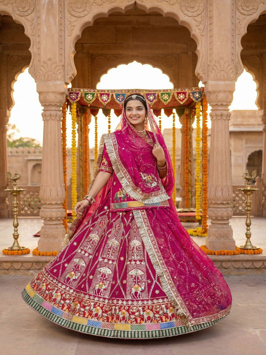 Pink Fendi Silk Wedding Poshak for Women – Heavy Designer Rajputi Outfit-91869