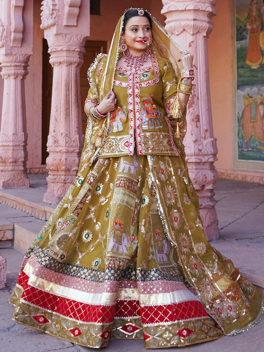 Premium Blooming Georgette Poshak with 7 Meter Ghera – Vintage Rajputana Bridal Collection-91872