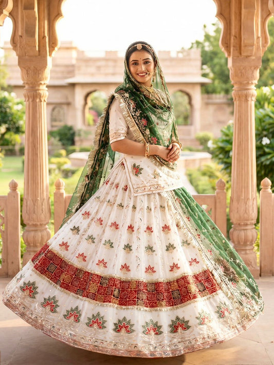 Premium White fendy silk Rajputi Poshak Wedding Party Wear Designer Outfit for Women 91875