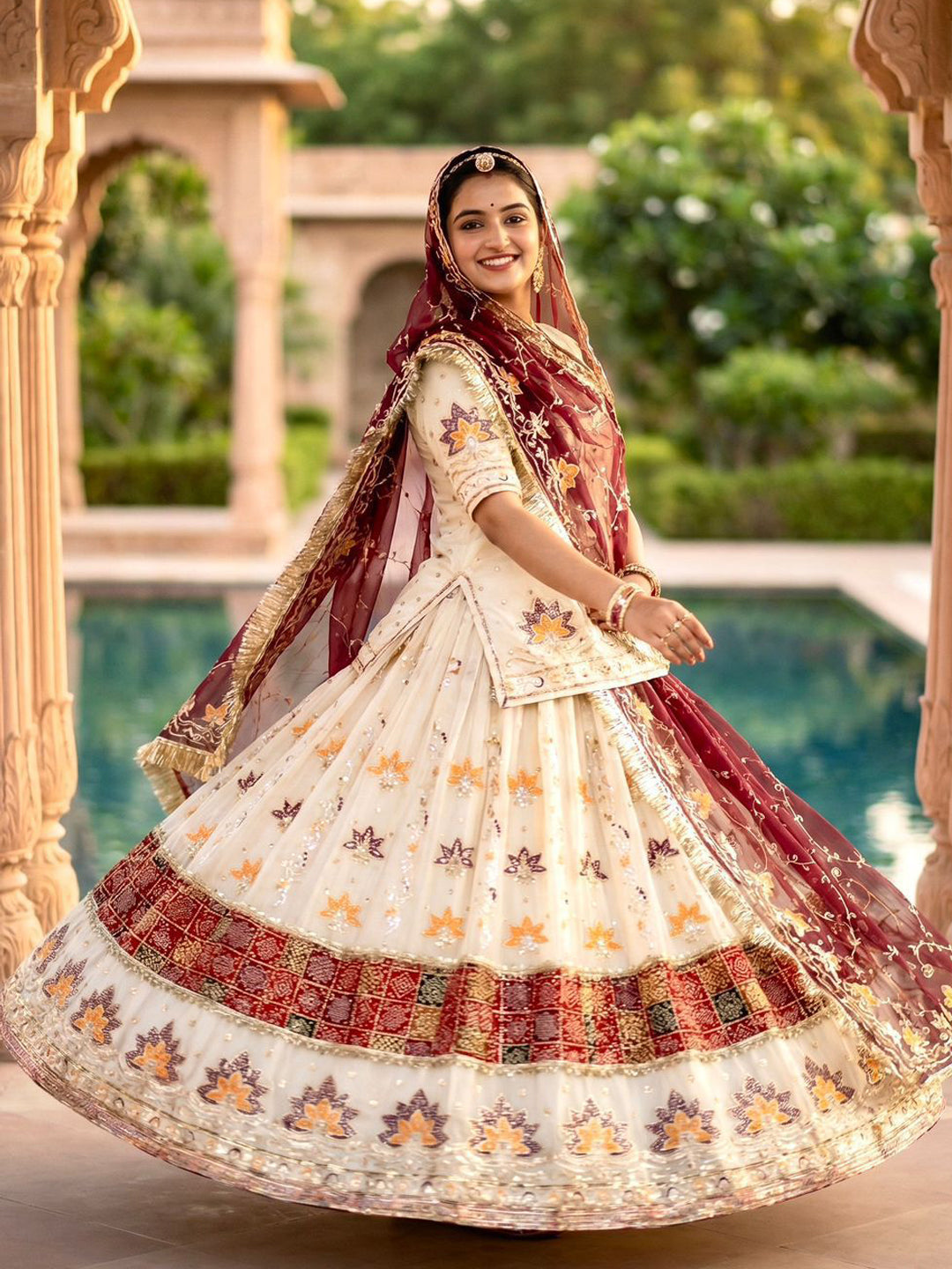 Premium White fendy silk Rajputi Poshak Wedding Party Wear Designer Outfit for Women 91874