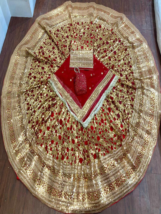 Premium Royal Georgette Contrast Rajputi Poshak in Red – 7 Meter Flare Bridal Gher-91846