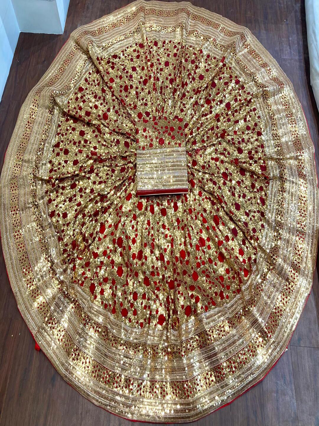 Premium Royal Georgette Contrast Rajputi Poshak in Red – 7 Meter Flare Bridal Gher-91846