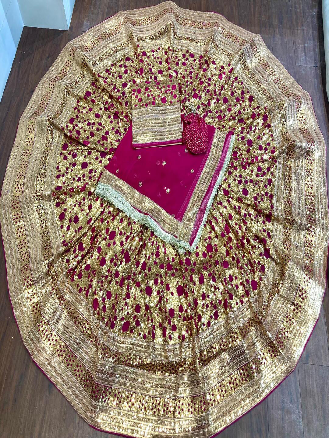 Premium Royal Georgette Contrast Rajputi Poshak in Pink – 7 Meter Flare Bridal Gher-91847