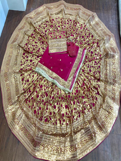 Premium Royal Georgette Contrast Rajputi Poshak in Pink – 7 Meter Flare Bridal Gher-91847