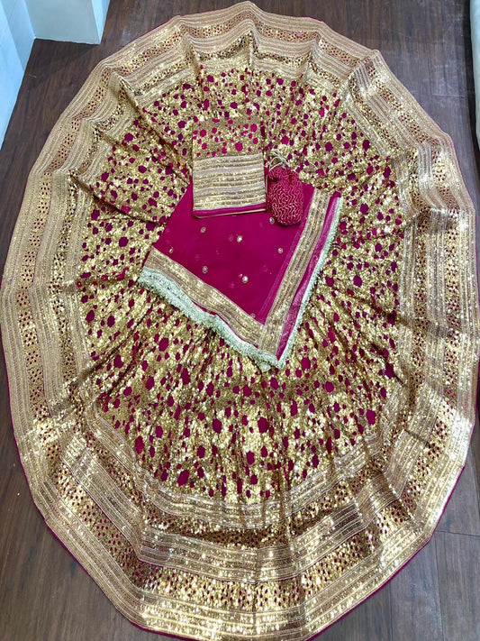 Premium Royal Georgette Contrast Rajputi Poshak in Pink – 7 Meter Flare Bridal Gher-91847