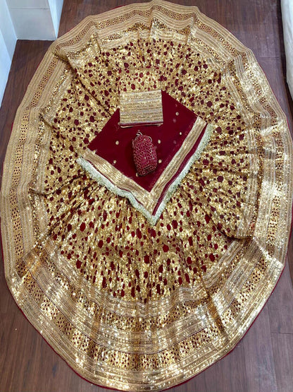 Premium Royal Georgette Contrast Rajputi Poshak in Maroon  – 7 Meter Flare Bridal Gher-91848