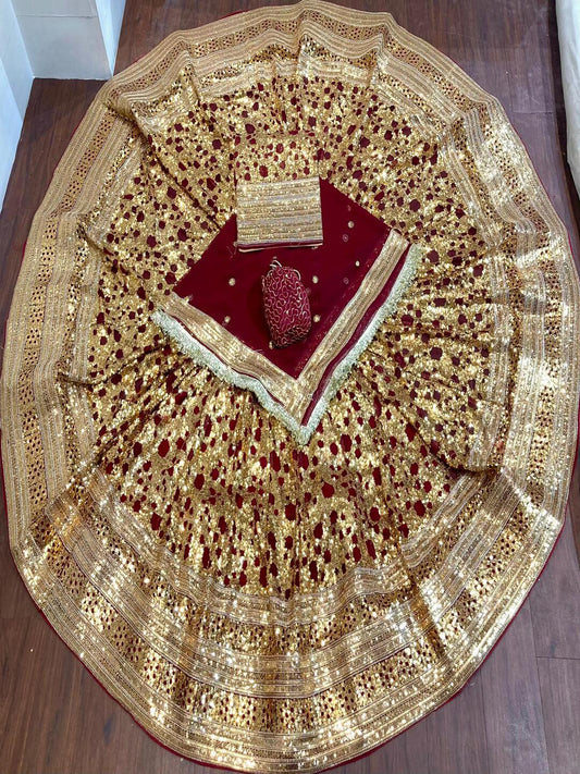 Premium Royal Georgette Contrast Rajputi Poshak in Maroon  – 7 Meter Flare Bridal Gher-91848