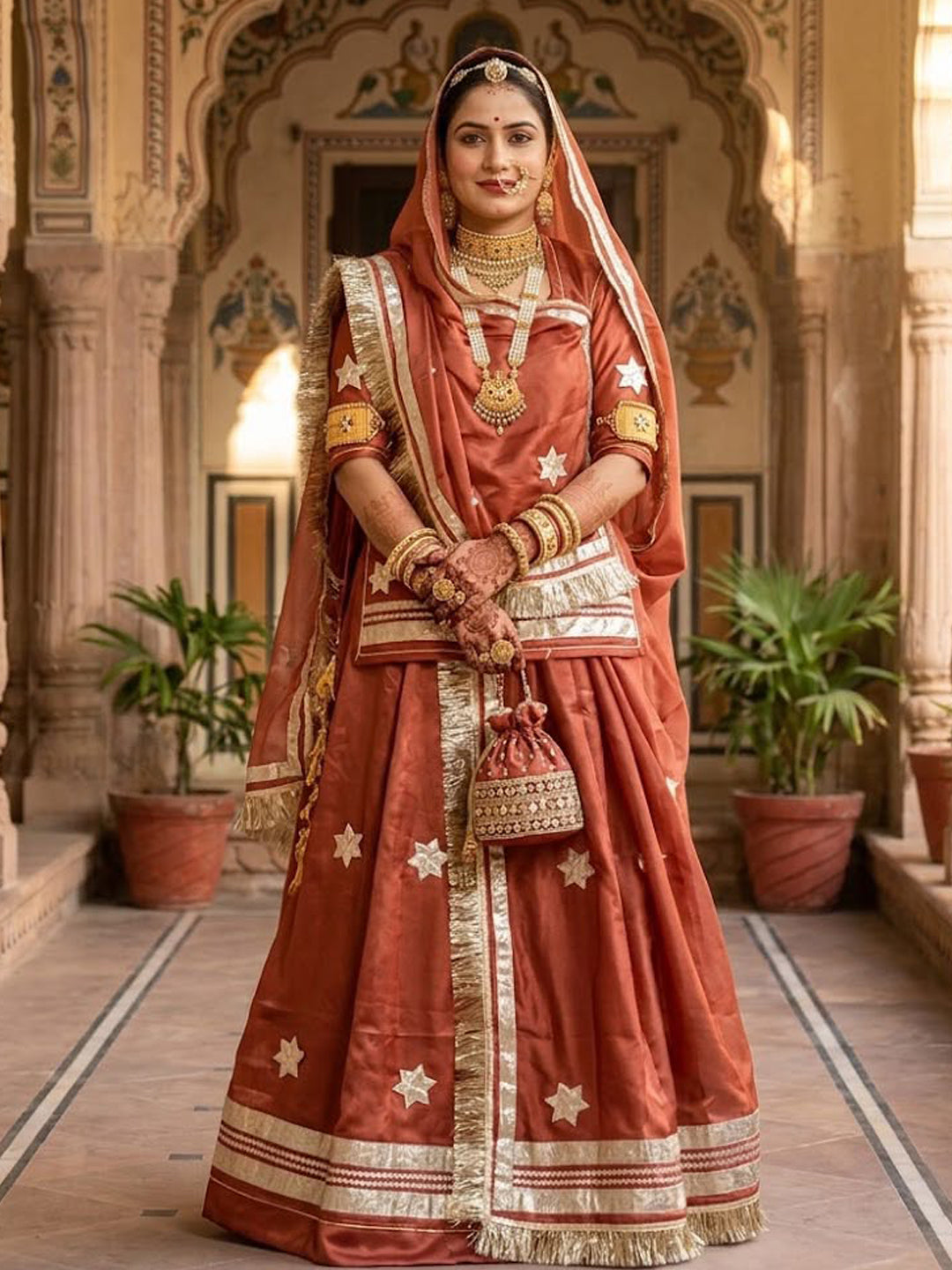 Brown Premium Silk Crepe Rajputi Poshak with Traditional Lafa and Sequence Work-91887
