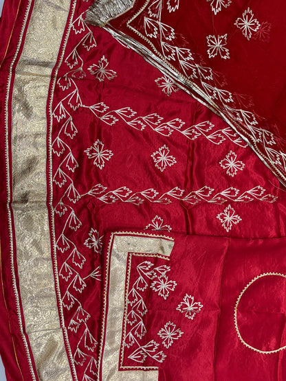 Red Premium Silk Crepe Rajputi Poshak with Traditional Lafa and Gota Work-91885