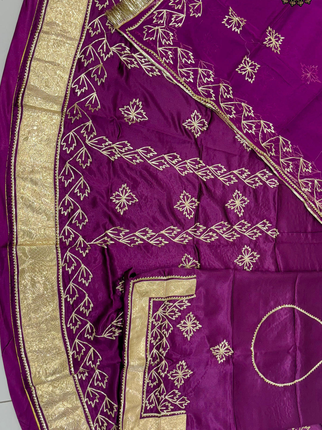 Purple Premium Silk Crepe Rajputi Poshak with Traditional Lafa and Gota Work-91884