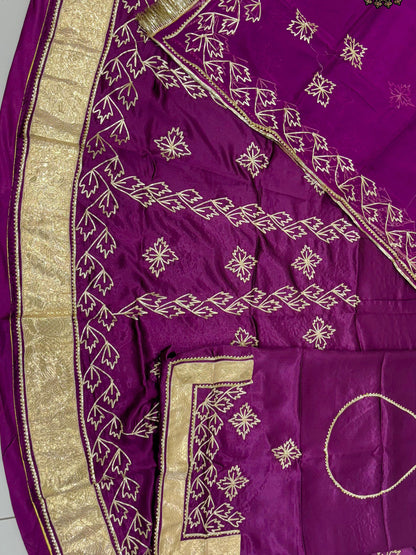 Purple Premium Silk Crepe Rajputi Poshak with Traditional Lafa and Gota Work-91884