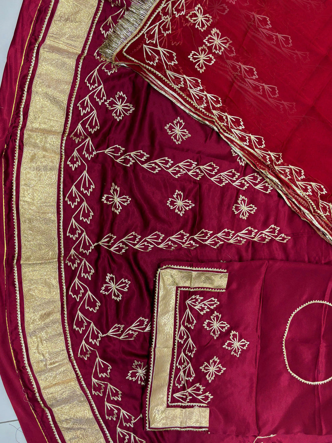 Maroon Premium Silk Crepe Rajputi Poshak with Traditional Lafa and Gota Work-91883