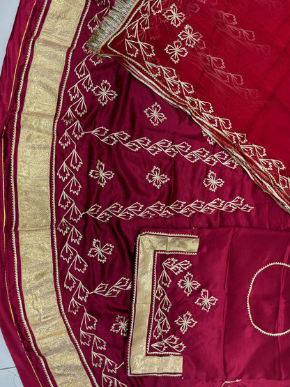 Maroon Premium Silk Crepe Rajputi Poshak with Traditional Lafa and Gota Work-91883