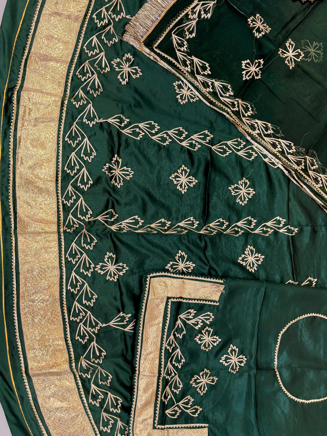 Green Premium Silk Crepe Rajputi Poshak with Traditional Lafa and Gota Work-91882