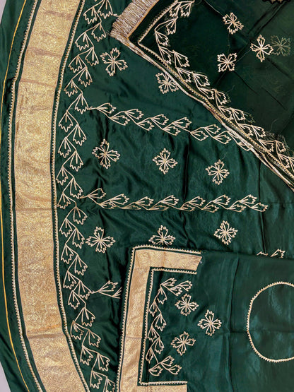 Green Premium Silk Crepe Rajputi Poshak with Traditional Lafa and Gota Work-91882