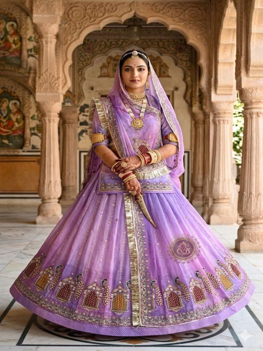 Purple Premium Fendi Silk Rajputi Poshak – 5 Meter Flare Wedding Wear for Women-91903