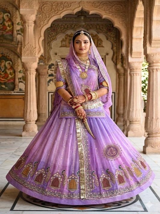 Purple Premium Fendi Silk Rajputi Poshak – 5 Meter Flare Wedding Wear for Women-91903