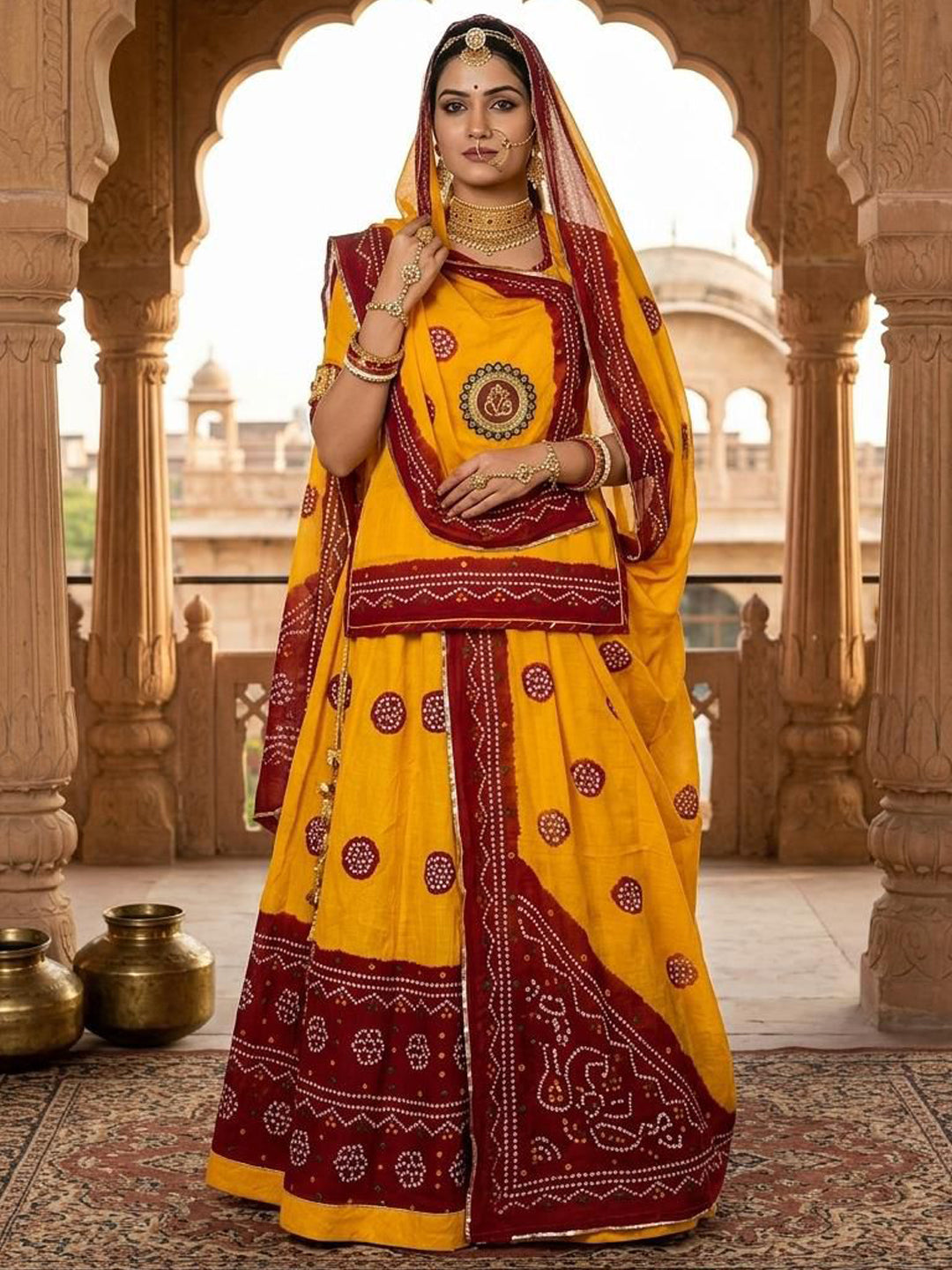 Premium Piliya cotton Rajputi Poshak – Hand Gota Patti & Traditional wear-91881