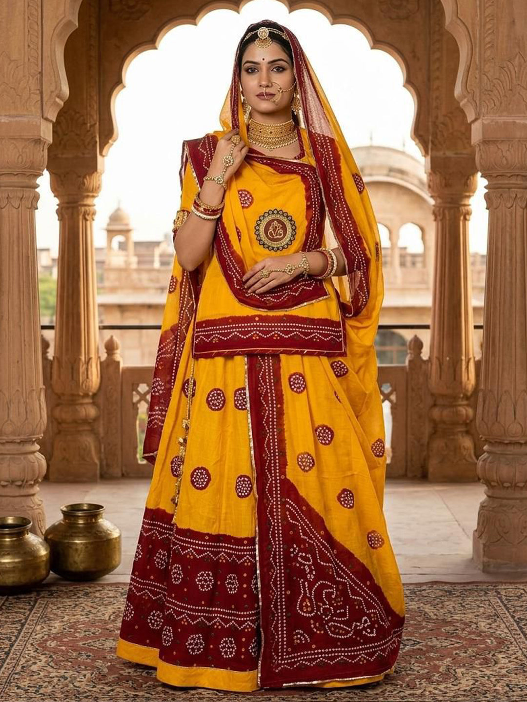 Premium Piliya cotton Rajputi Poshak – Hand Gota Patti & Traditional wear-91881