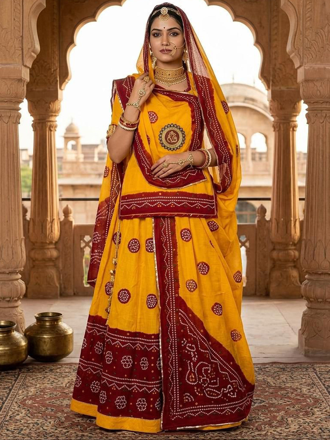 Premium Piliya cotton Rajputi Poshak – Hand Gota Patti & Traditional wear-91881
