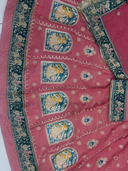 Pink Premium Vintage Fandy Silk Rajputi Poshak – 4 Meter Flare Wedding Wear for Women-91941