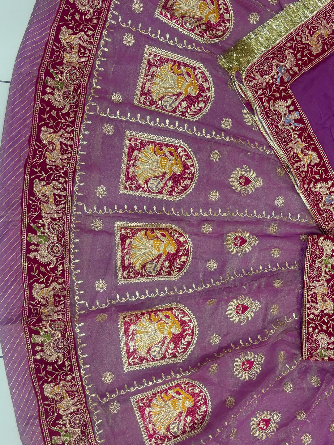Purple Premium Vintage Fandy Silk Rajputi Poshak – 4 Meter Flare Wedding Wear for Women-91940