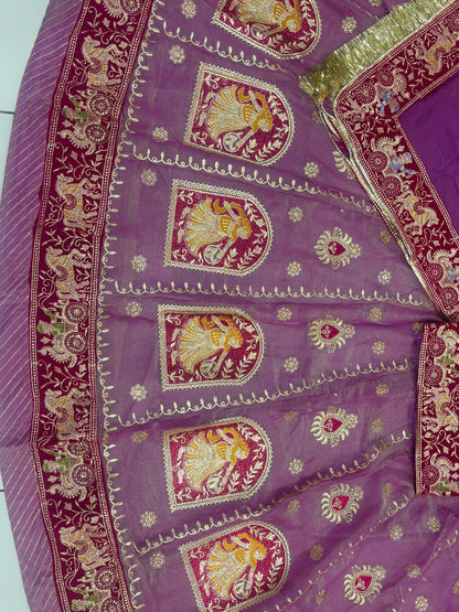 Purple Premium Vintage Fandy Silk Rajputi Poshak – 4 Meter Flare Wedding Wear for Women-91940