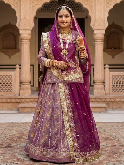 Purple Premium Tissue Organza Wedding Wear Rajputi Poshak for Women -91907