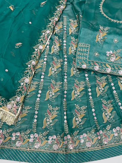 Blue Premium Tissue Organza Wedding Wear Rajputi Poshak for Women -91905