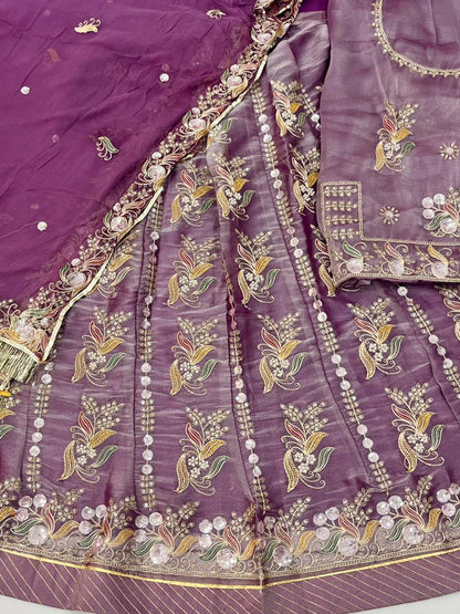 Purple Premium Tissue Organza Wedding Wear Rajputi Poshak for Women -91907