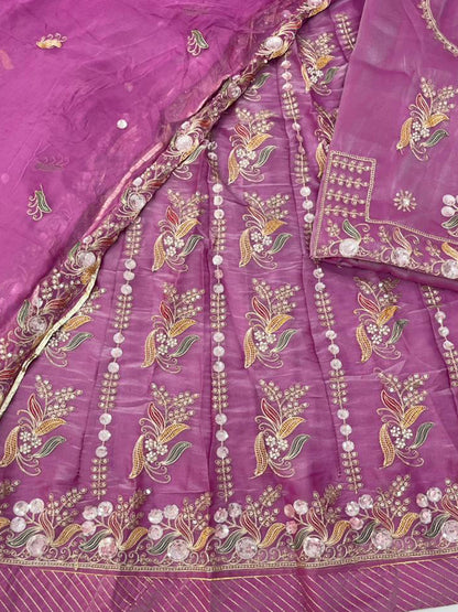 Pink Premium Tissue Organza Wedding Wear Rajputi Poshak for Women -91906