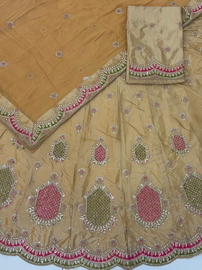 Peach Premium Vintage Humrahi Pure Rajputi Poshak – 5 Meter Flare Wedding Wear for Women-91943