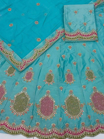 Blue Premium Vintage Humrahi Pure Rajputi Poshak – 5 Meter Flare Wedding Wear for Women-91944