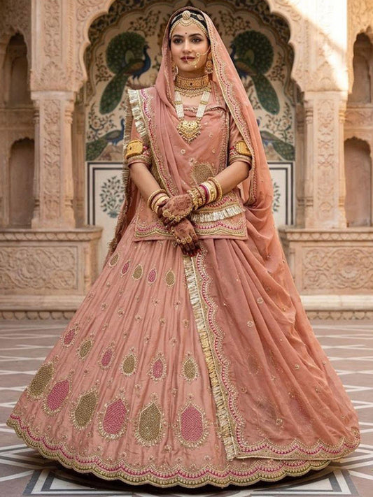 rajputi dress for ladies Pink Georgette Bridal Poshak: Rajputi Lehenga with Heavy Sequence Work