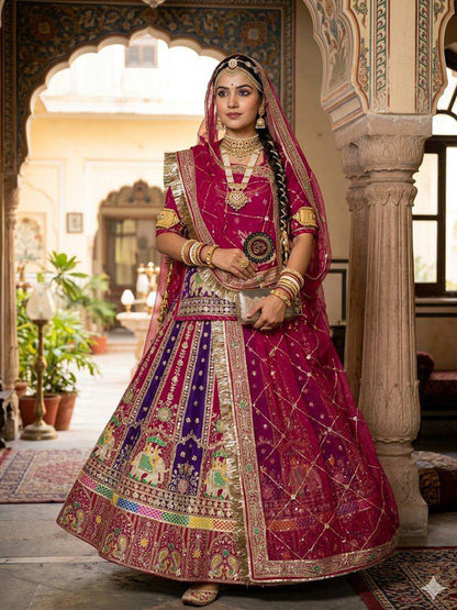 Pink Premium Georgette Rajputi Poshak – 4 Meter Flare Wedding Wear for Women-91930