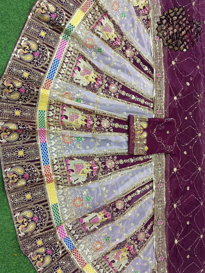 Purple Premium Georgette Rajputi Poshak – 4 Meter Flare Wedding Wear for Women-91929