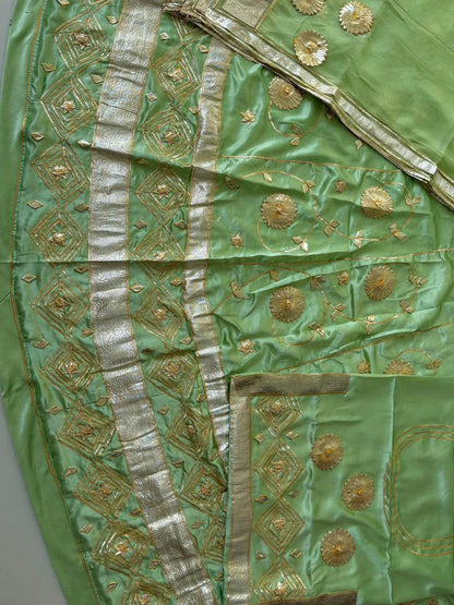 Mehendhi Green Premium Silk Crepe Rajputi Poshak with Traditional Lafa and Sequence Work-91931