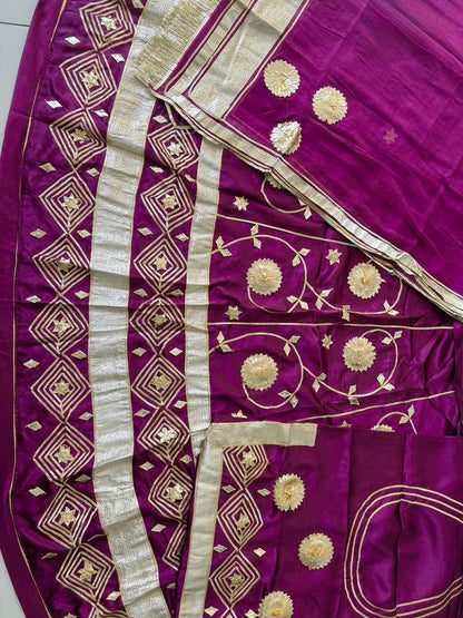 Purple Premium Silk Crepe Rajputi Poshak with Traditional Lafa and Sequence Work-91933