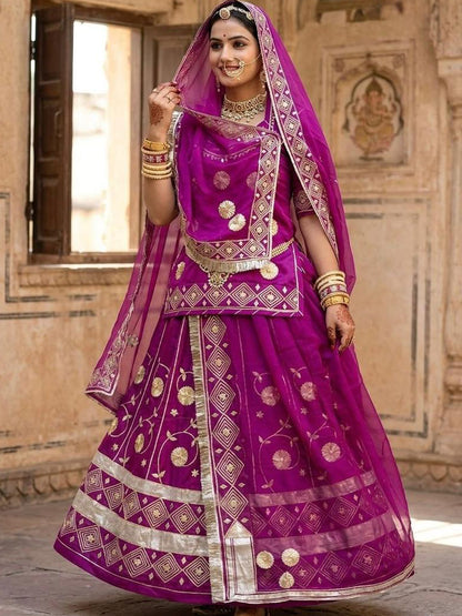 Purple Premium Silk Crepe Rajputi Poshak with Traditional Lafa and Sequence Work-91933