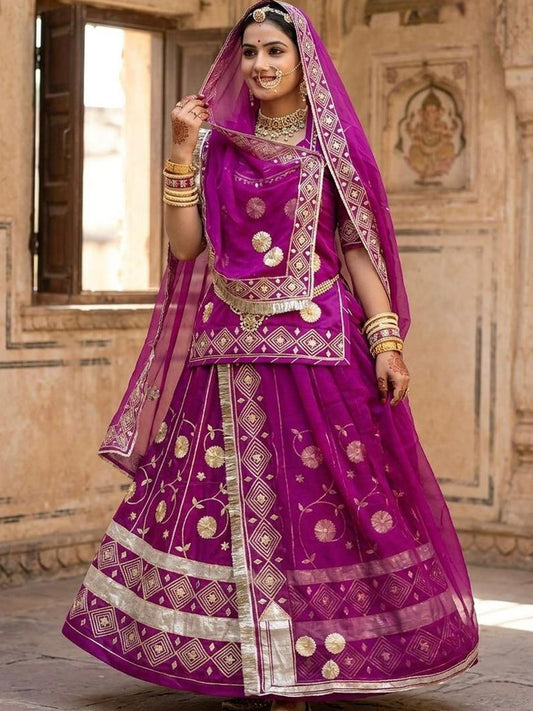Purple Premium Silk Crepe Rajputi Poshak with Traditional Lafa and Sequence Work-91933