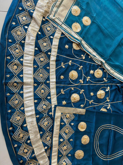 Blue Premium Silk Crepe Rajputi Poshak with Traditional Lafa and Sequence Work-91934