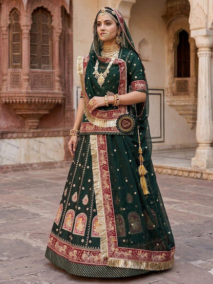Green Premium Vintage Gorgette Rajputi Poshak – 4 Meter Flare Wedding Wear for Women-91938